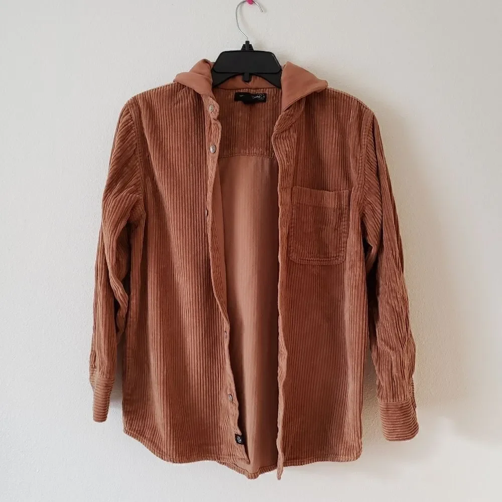 Treasure & Bond Corduroy Button Front Hoodie (Big Boys) Brown Dijon/XL
